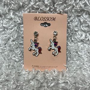 Unicorn enamel rhinestone embellished dangle whimsical earrings